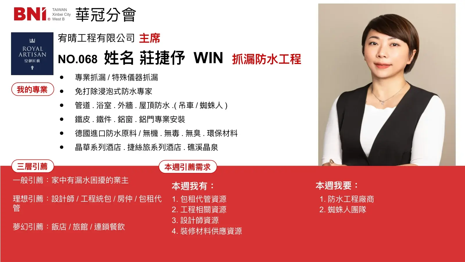 BNI 華冠分會 No.068 莊捷伃 Win